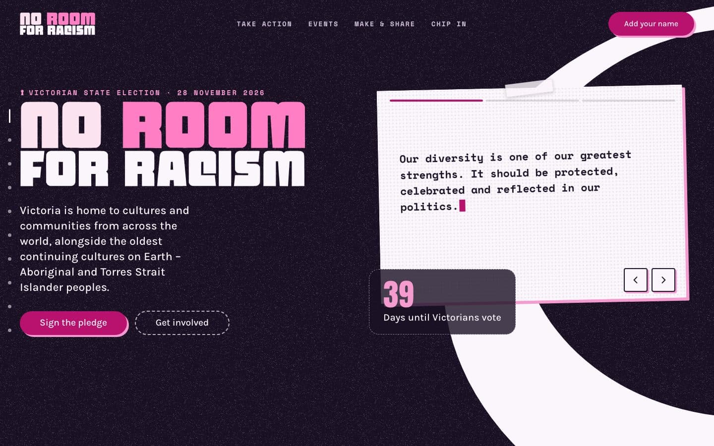 No Room for Racism – No Room for Racism: a campaign site built around a poster anyone can make